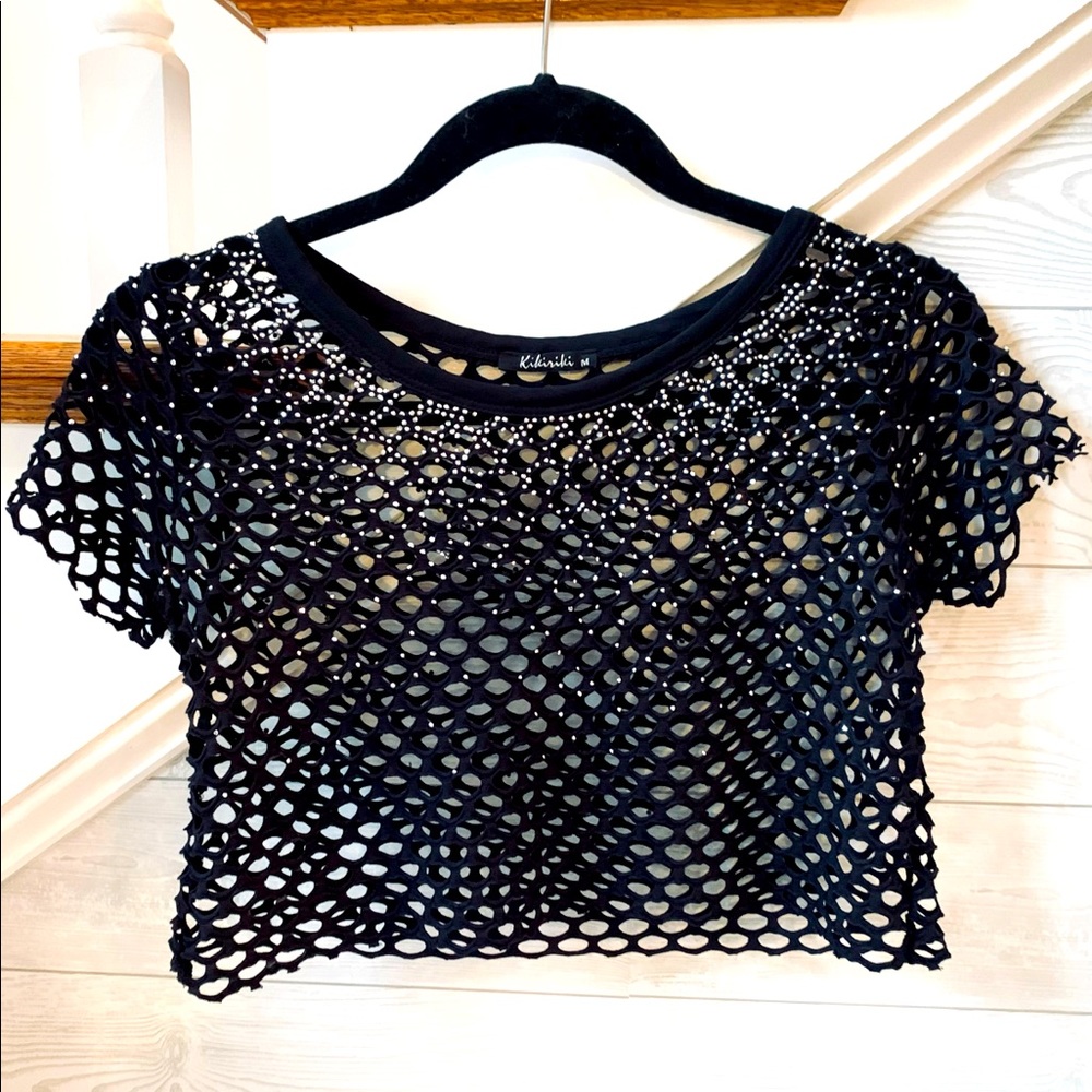 Mesh Sparkled Crop Top